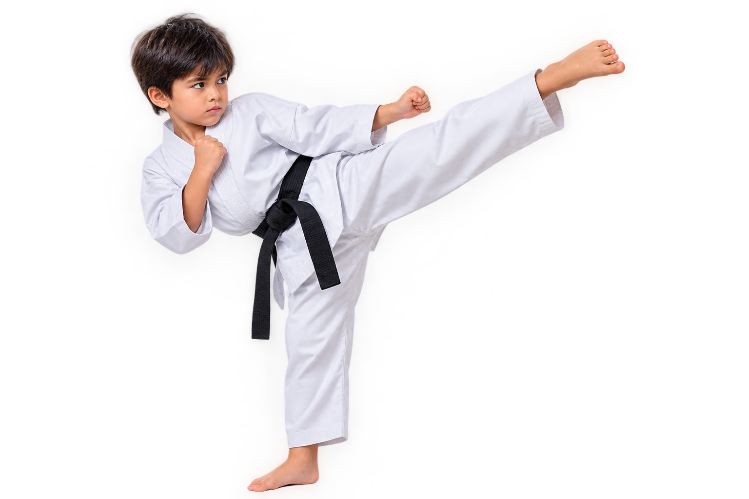 Young martial artist practicing a kick